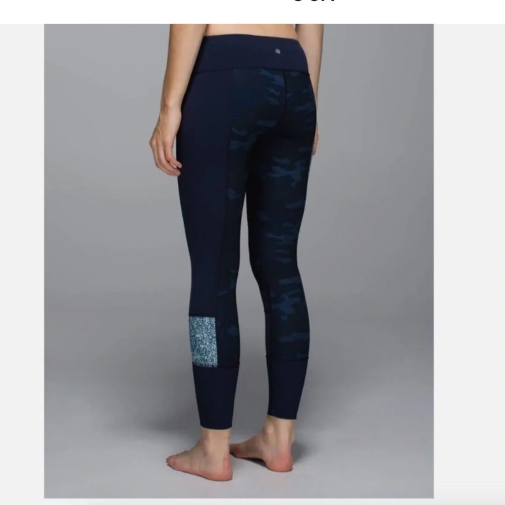 LULULEMON Wunder Under Pant Sashiko Inkwell Navy Blue Camo Size 6